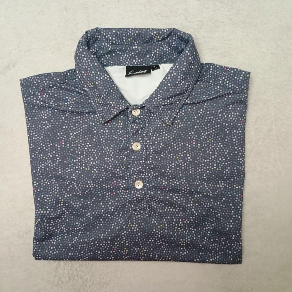 Sunday Swagger Polo Shirt Mens L Gray Polka Dot Golf Performance Stretch Tech